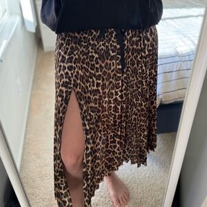 ZARA BASIC Leopard Print Midi Skirt with Slit – Size S
